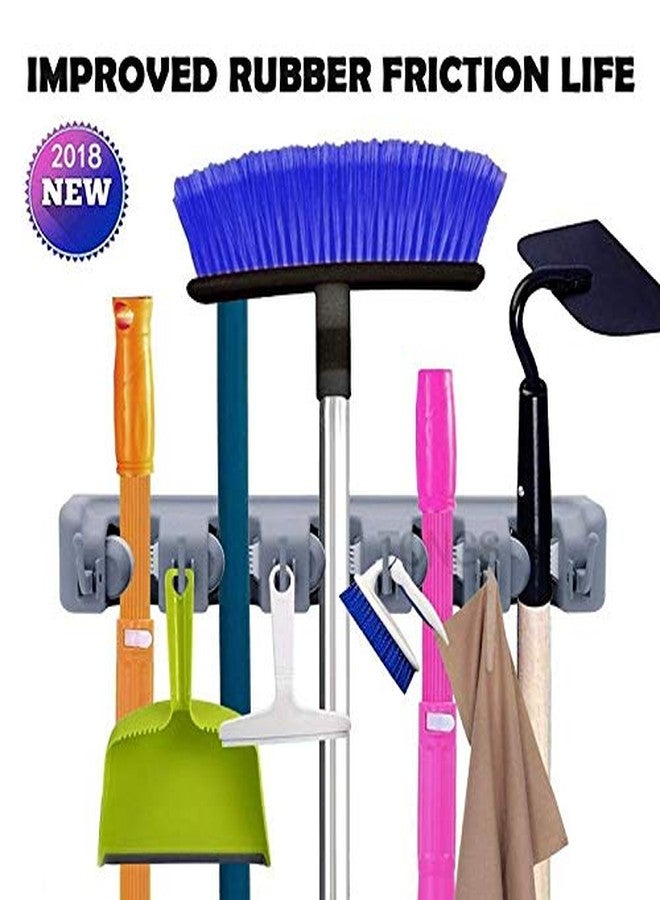 Vruta Plastic Wall Mounted Brush Broom and Mop Holder with 4 Positions 5 Hooks (Grey) - Image 4
